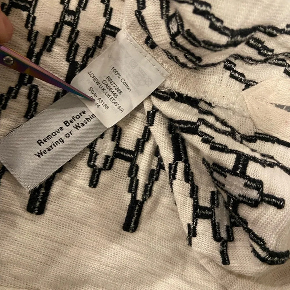 Madewell Cream Cotton Black Embroidered V Neck Short Sleeve Split Hem Top Size S - Picture 8 of 10